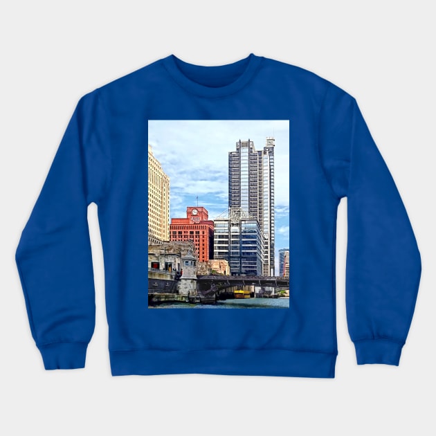 Chicago IL - Water Taxi Passing Under Lyric Opera Crewneck Sweatshirt by SusanSavad